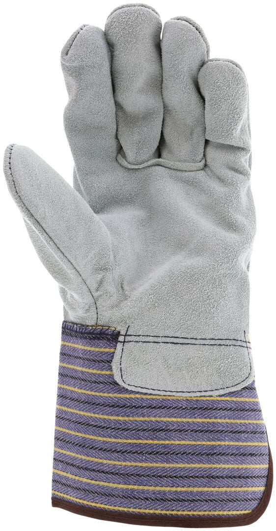 Leather Palm Work Gloves, Split Cowhide, Select B+ Grade, Plasticized Gauntlet Cuff