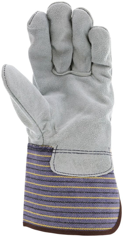Leather Palm Work Gloves, Split Cowhide, Select B+ Grade, Plasticized Gauntlet Cuff