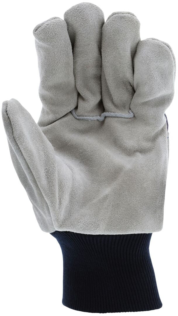 Leather Palm Work Gloves, Split Cowhide, Select B+ Grade, Knit Wrist