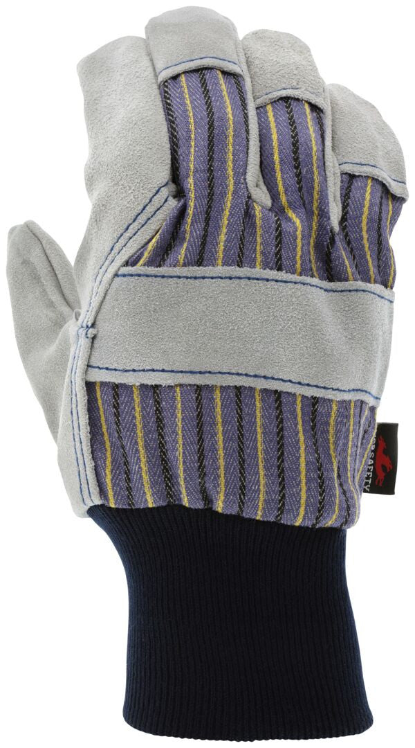 Leather Palm Work Gloves, Split Cowhide, Select B+ Grade, Knit Wrist