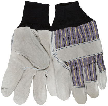 Leather Palm Work Gloves, Split Cowhide, Select B+ Grade, Knit Wrist