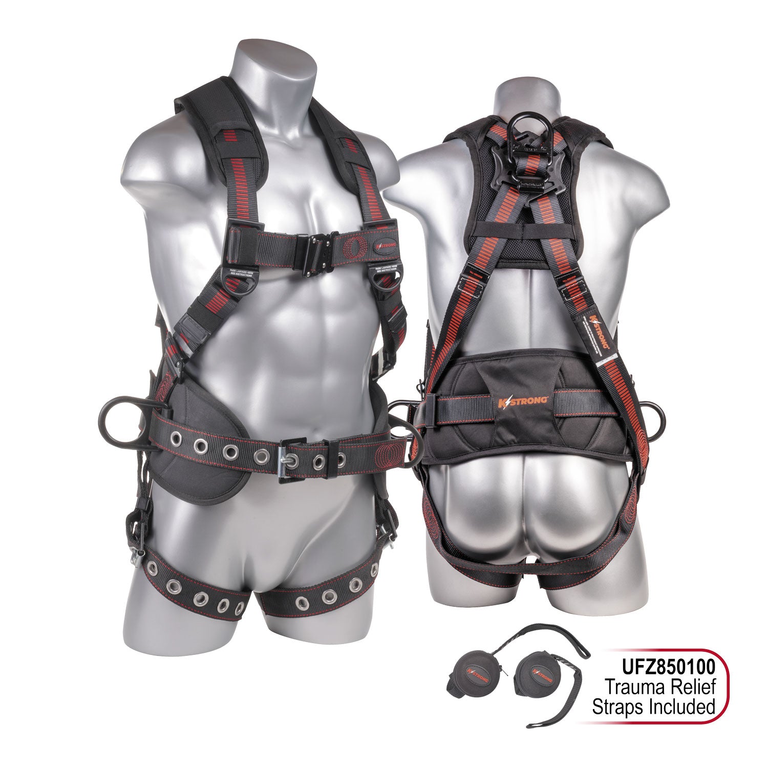 KStrong® Kapture™ Epic+ 5-Point Full Body Harness, Waist Pad w/ Removable Tool Belt, Back/Shoulder Pad, Enhanced Dorsal D-ring, 2 Side D-rings, QC Chest, TB Legs – (ANSI)