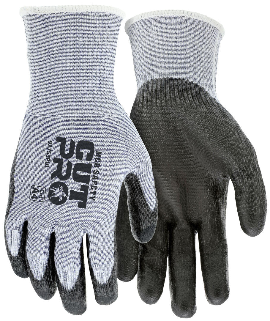 92753PU - MCR Safety CutPro® - 13 Gauge HyperMax® HPPE Shell - Cut, Abrasion, and Puncture Resistant - Polyurethane (PU) Coated Palm and Fingertips