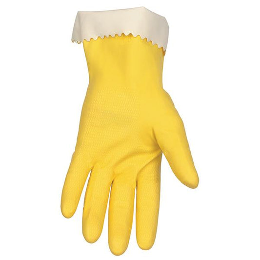 5250 - Long Flock Lined Latex Rubber Gloves - 15 mil Thickness - 12 Inch Long - Industry Standard Grade - Recessed Honeycomb Pattern on Palm, Fingers, and Thumb