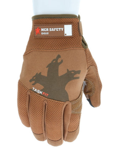 MCR Safety 962 - MCR Safety Mechanics Gloves with TaskFit™ Design - Brown Goatskin Leather Palm - Nylon Spandex Back - Reinforced Steel Cable Rope Channel - Adjustable Hook and Loop Wrist Closure - Rope Channel on Palm Reinforced with Rough Kevlar®