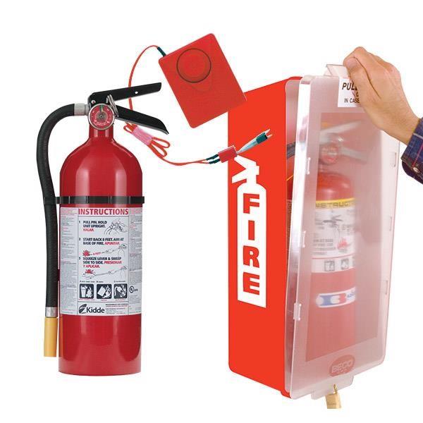 5 lb ABC Pro Line Fire Extinguisher w/ Mark I Jr. Cabinet (Red Tub/Clear Cover) & Cabinet Alarm