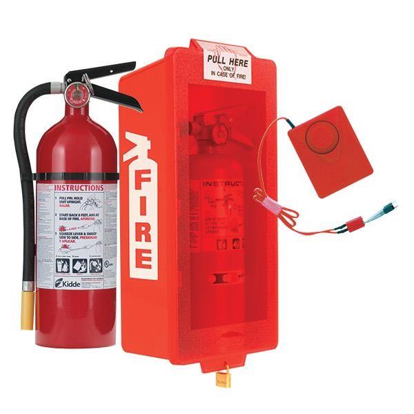 5 lb ABC Pro Line Fire Extinguisher w/ Mark I Jr. Cabinet (Red Tub/Red Cover) & Cabinet Alarm