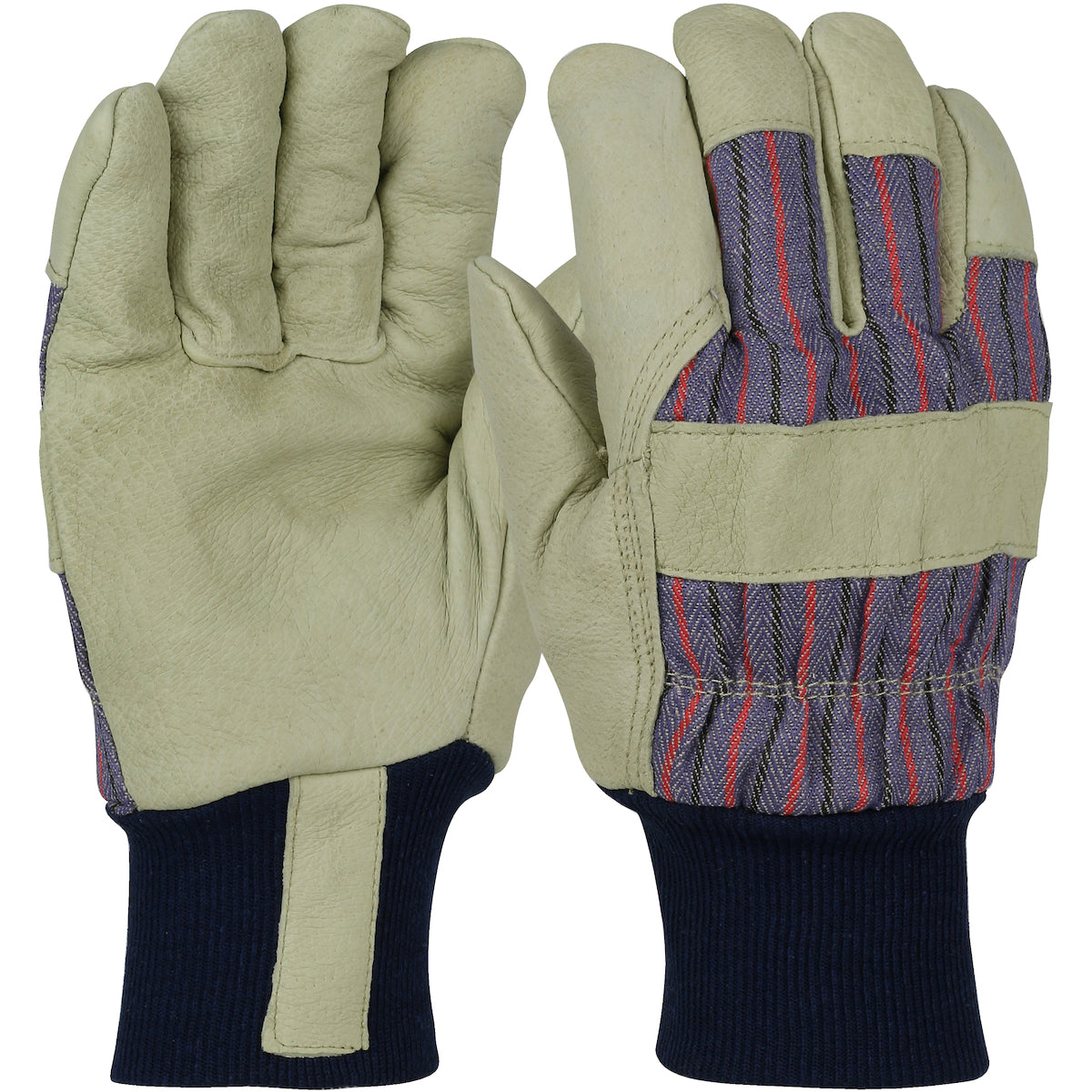 PIP 1555 – Pigskin Leather Palm Glove with Fabric Back and Natural Thermal Lining - Blue Knit Wrist