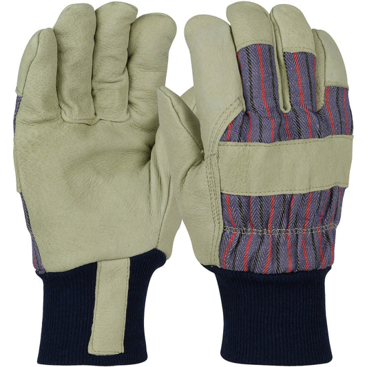 PIP 1555 – Pigskin Leather Palm Glove with Fabric Back and Natural Thermal Lining - Blue Knit Wrist
