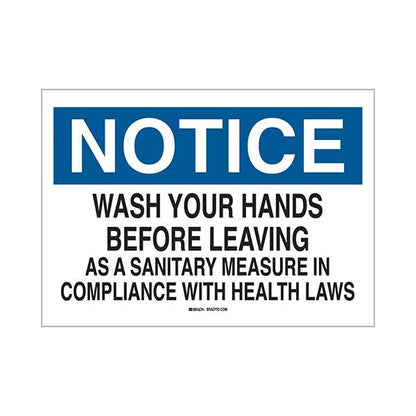Brady "Notice Wash Hands Before Leaving As A..." Personal Hygiene Signs