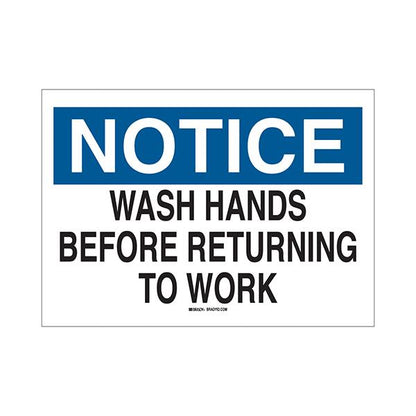 Brady "Notice Wash Hands Before Returning To Work"  Personal Hygiene Signs