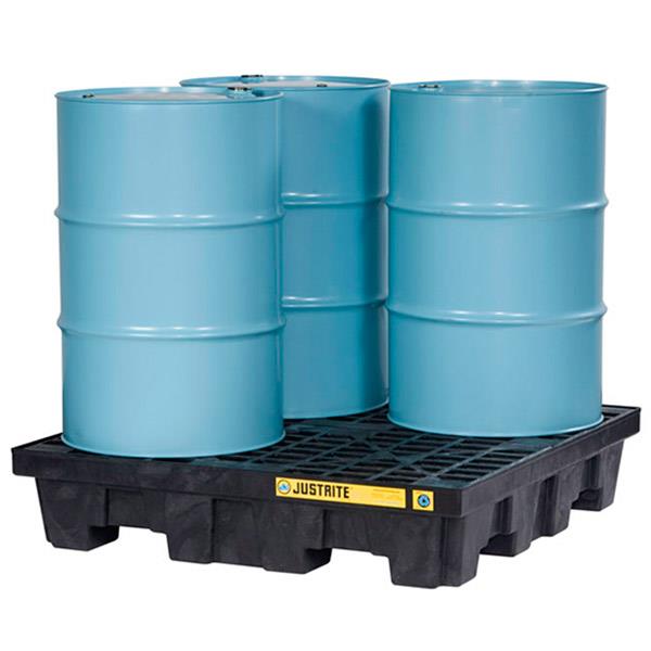 Justrite EcoPolyBlend Spill Control Pallet, 4-Drum, 73 gal Sump Capacity, Black