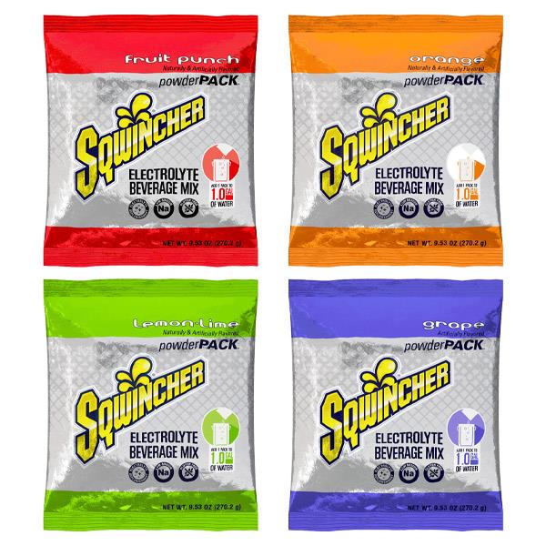 Sqwincher Regular Powder Packs, 9.53 oz Packs, 1 gal Yield