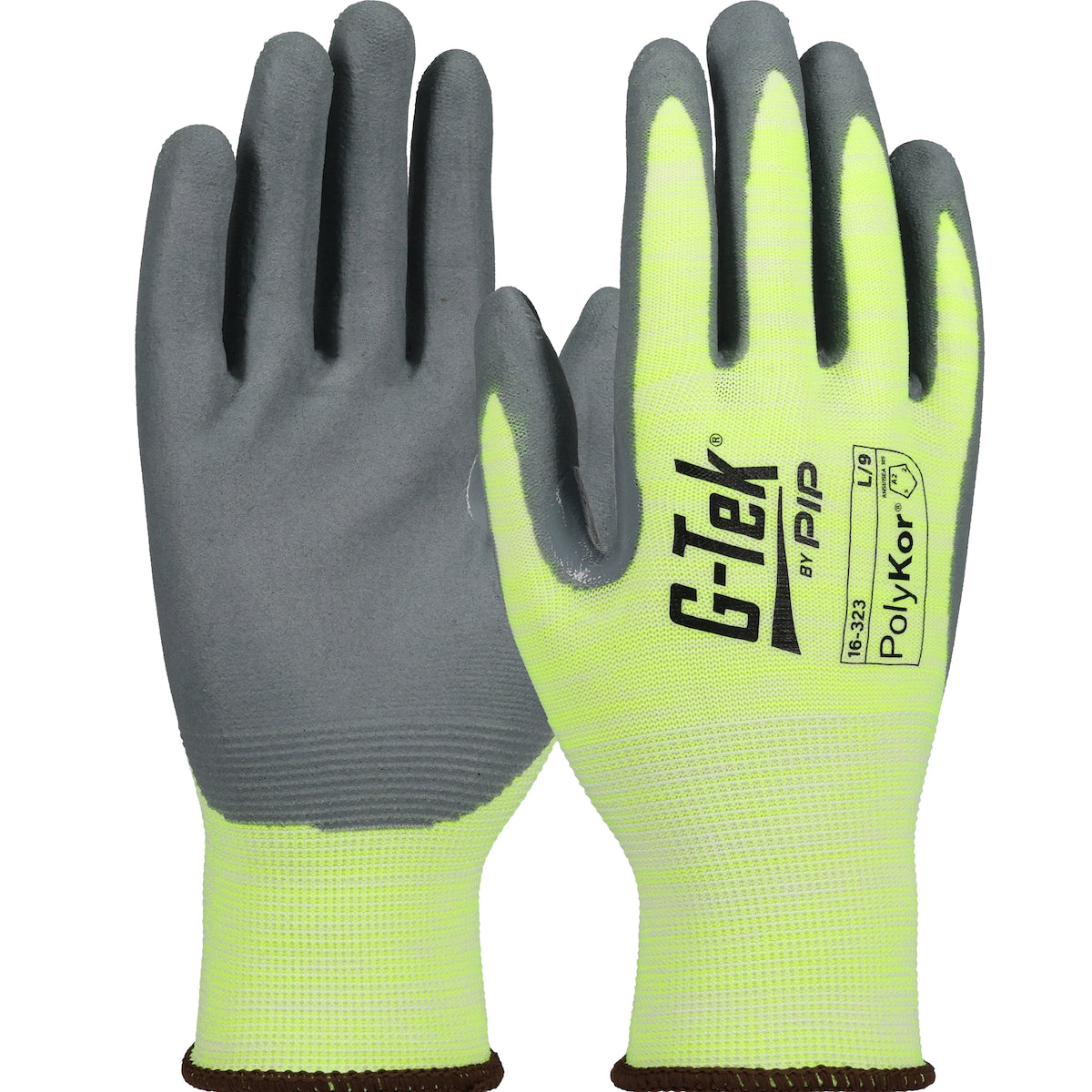 G-Tek® PolyKor® Hi-Vis Seamless Knit PolyKor® Blended Glove with Nitrile Coated Foam Grip on Palm & Fingers