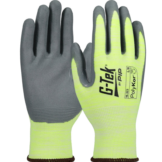 G-Tek® PolyKor® Hi-Vis Seamless Knit PolyKor® Blended Glove with Nitrile Coated Foam Grip on Palm & Fingers