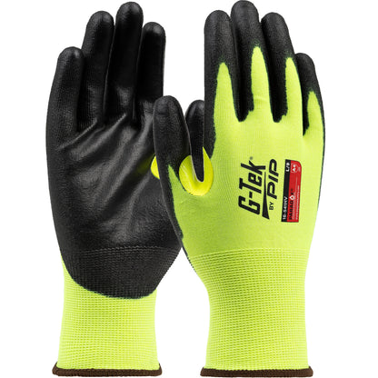 PIP G-Tek Paradox: Hi-Vis Seamless Knit PolyKor Blended Gloves with Polyurethane Coating on Palm & Fingers, Model 16-541HV