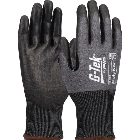 G-Tek 16-586 – Seamless Knit A6 PolyKor® Blended Glove with Polyurethane Coated Flat Grip on Palm & Fingers - 18 Gauge - Touchscreen