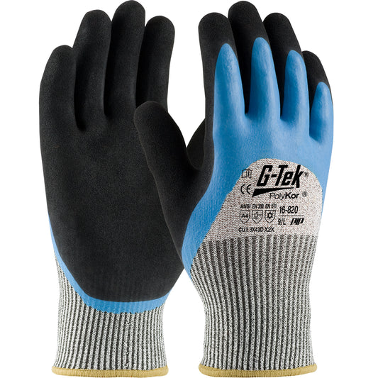 G-Tek 16-820 – Seamless Knit PolyKor® Blend Glove with Acrylic Lining and Double-Dip Latex MicroSurface Grip on Palm, Fingers & Knuckles