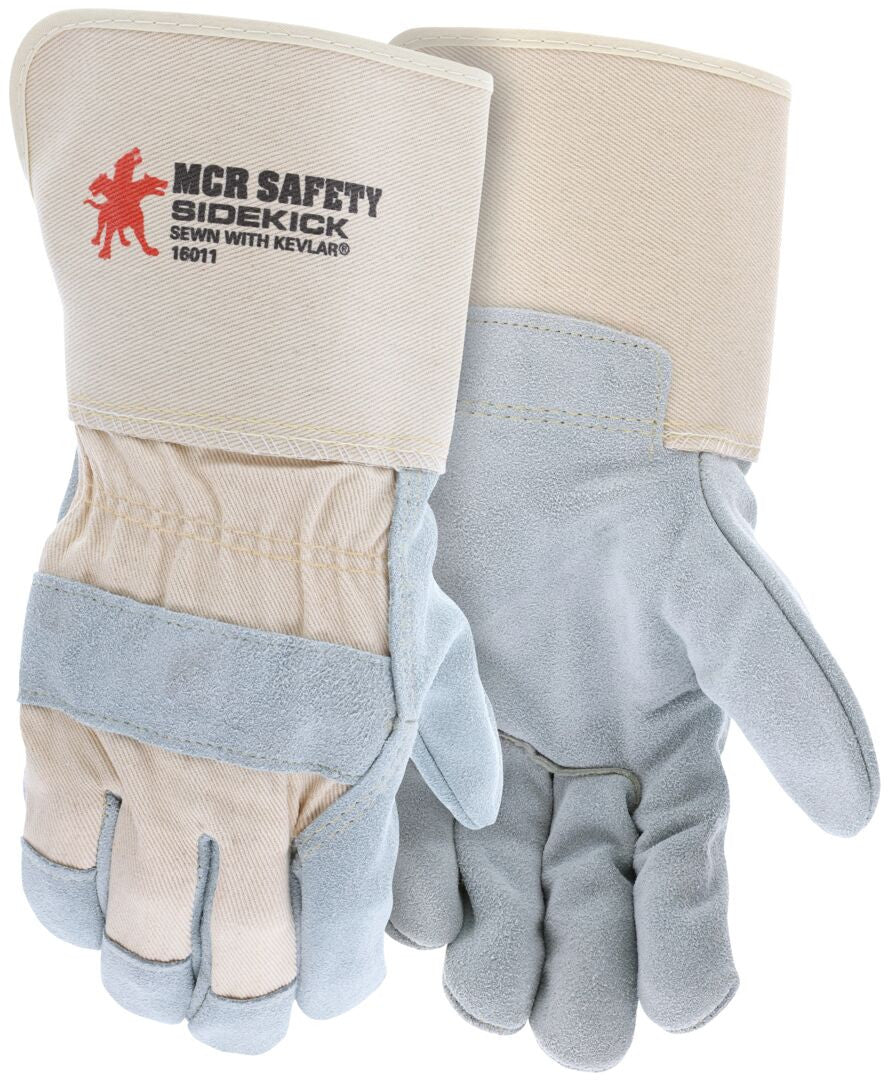 Sidekick Cowhide Leather Palm Gloves, Wing Thumb, Gauntlet Cuff