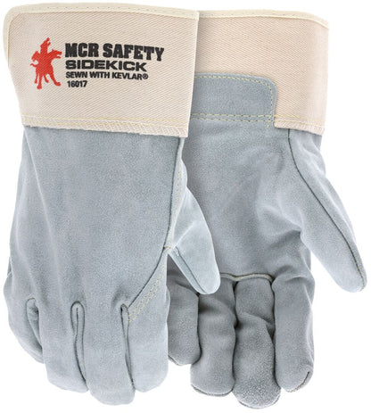 Sidekick Full Cowhide Leather Palm Gloves, Kevlar-Sewn, Rubberized Safety Cuff