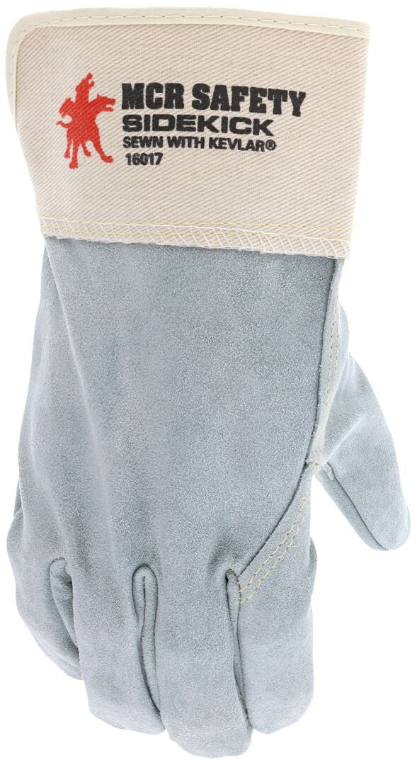 Sidekick Full Cowhide Leather Palm Gloves, Kevlar-Sewn, Rubberized Safety Cuff