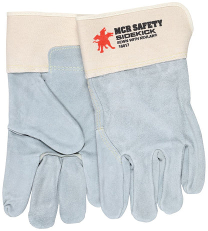Sidekick Full Cowhide Leather Palm Gloves, Kevlar-Sewn, Rubberized Safety Cuff