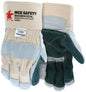 Sidekick Split Cowhide Work Gloves, Double Leather Palm, 3-Finger, Safety Cuff