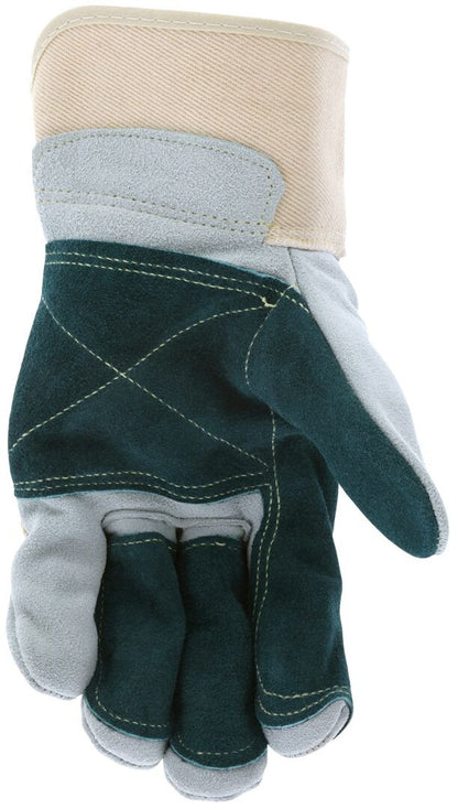 Sidekick Split Cowhide Work Gloves, Double Leather Palm, 3-Finger, Safety Cuff