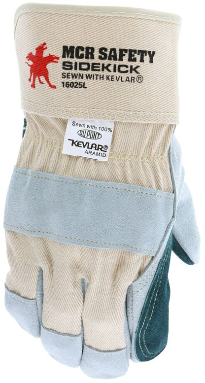 Sidekick Split Cowhide Work Gloves, Double Leather Palm, 3-Finger, Safety Cuff