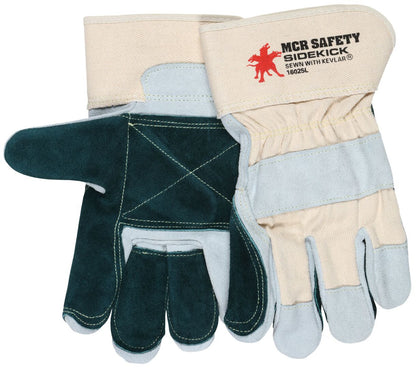 Sidekick Split Cowhide Work Gloves, Double Leather Palm, 3-Finger, Safety Cuff