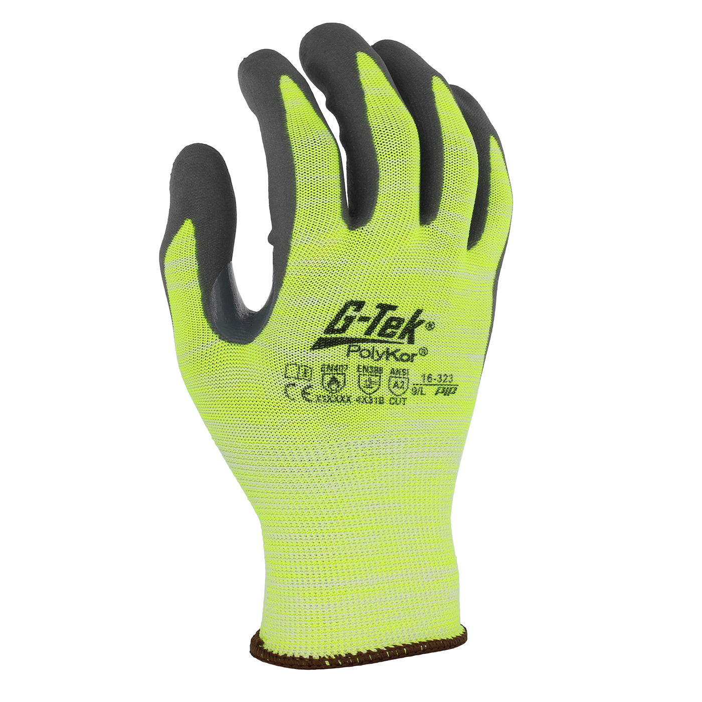 G-Tek® PolyKor® Hi-Vis Seamless Knit PolyKor® Blended Glove with Nitrile Coated Foam Grip on Palm & Fingers