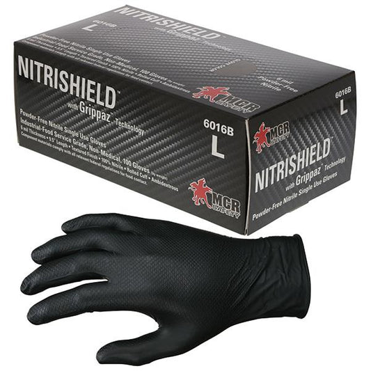 MCR Safety NitriShield Grippaz Disposable Nitrile Gloves, Powder-Free, 6 mil