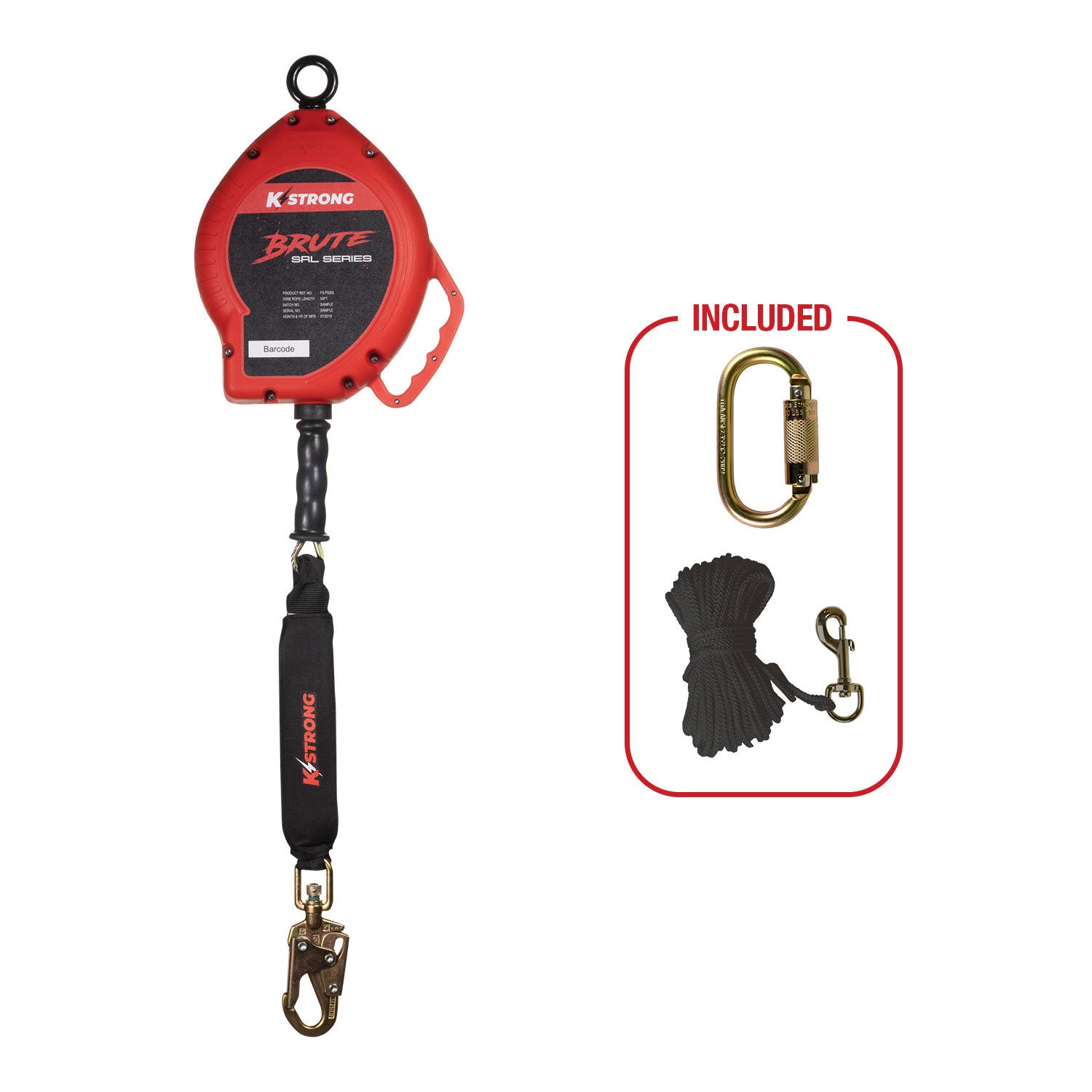 KStrong® BRUTE™ LE 50 ft. Cable Leading Edge SRL with Swivel Snap Hook. Includes Installation Carabiner and Tagline (ANSI)
