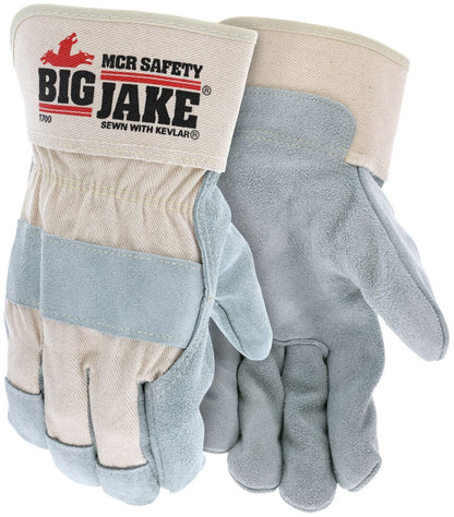 Leather Palm Work Gloves, Premium A+ Cowhide Split, Kevlar-Sewn, Wing Thumb, Rubberized Safety Cuff