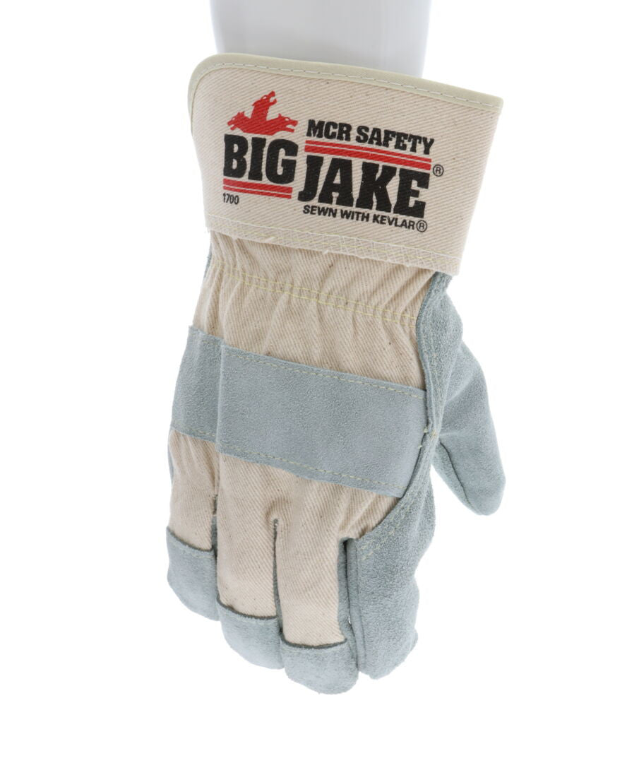 Leather Palm Work Gloves, Premium A+ Cowhide Split, Kevlar-Sewn, Wing Thumb, Rubberized Safety Cuff