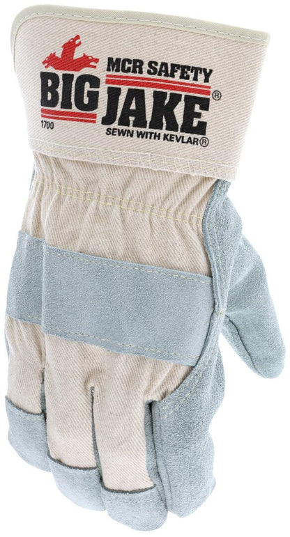 Leather Palm Work Gloves, Premium A+ Cowhide Split, Kevlar-Sewn, Wing Thumb, Rubberized Safety Cuff