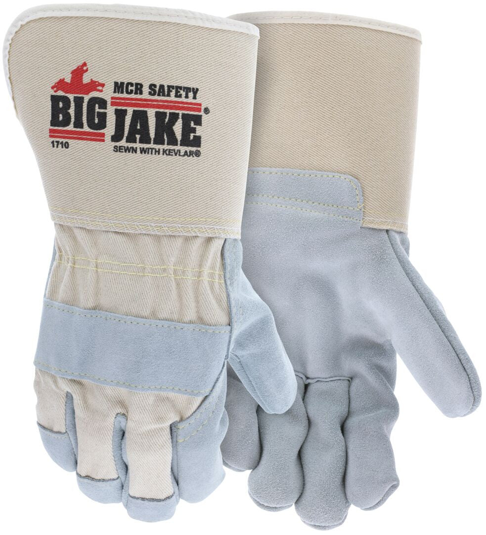 Big Jake Cowhide Leather Palm Work Gloves, Premium A+ Grade, Kevlar Sewn, Gauntlet Cuff