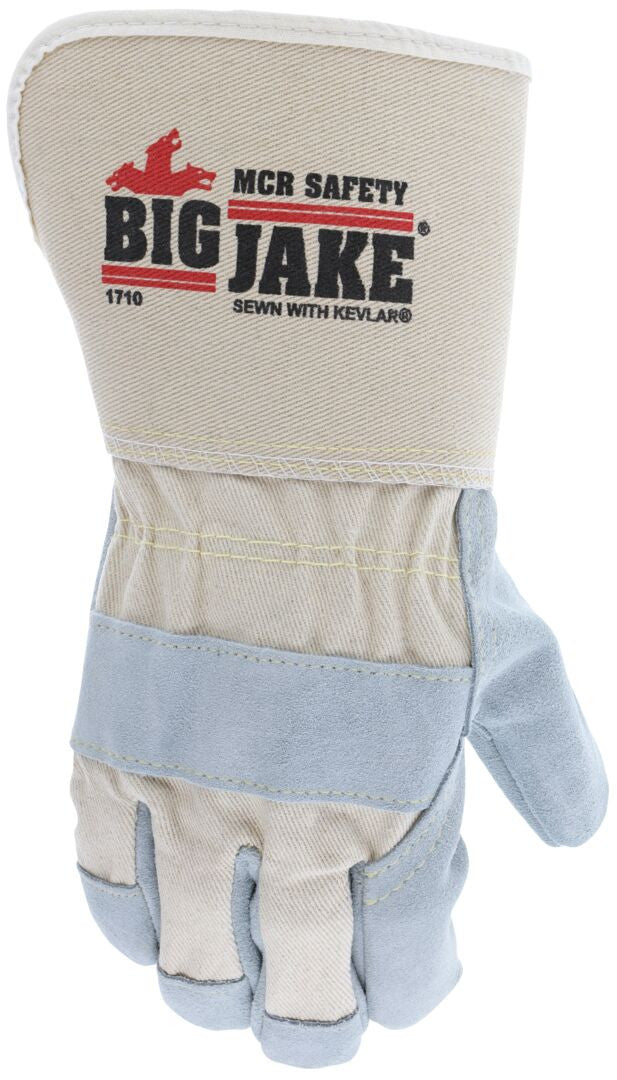 Big Jake Cowhide Leather Palm Work Gloves, Premium A+ Grade, Kevlar Sewn, Gauntlet Cuff