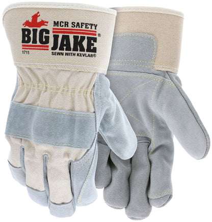 Big Jake Double Palm Cowhide Leather Work Gloves, Premium A+ Grade, Kevlar Sewn, Rubberized Safety Cuff