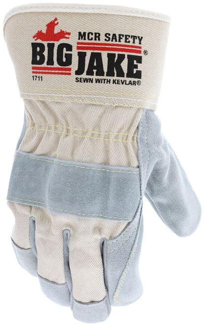 Big Jake Double Palm Cowhide Leather Work Gloves, Premium A+ Grade, Kevlar Sewn, Rubberized Safety Cuff