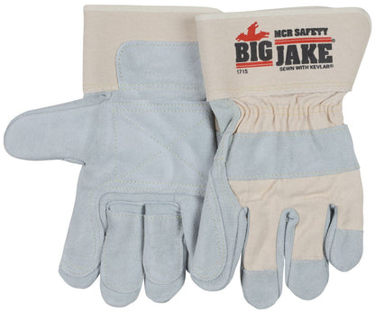 Big Jake Double Palm Cowhide Leather Gloves, Cut A+, Kevlar-Sewn, Safety Cuff