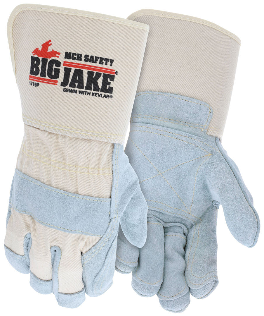Big Jake Cowhide Split Leather Palm Work Gloves, Double Palm, Gauntlet Cuff