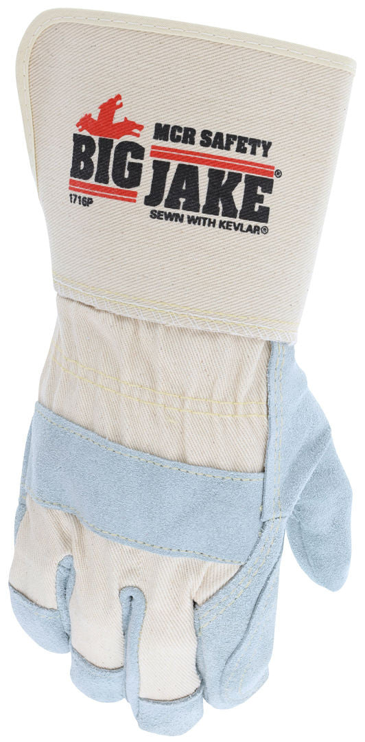 Big Jake Cowhide Split Leather Palm Work Gloves, Double Palm, Gauntlet Cuff