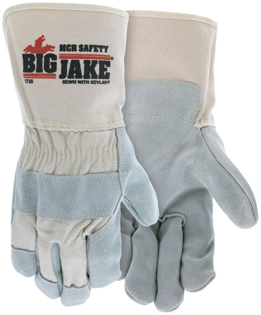 Big Jake Leather Palm Work Gloves, Premium A+ Cowhide, Extended Gauntlet Duck Cuff