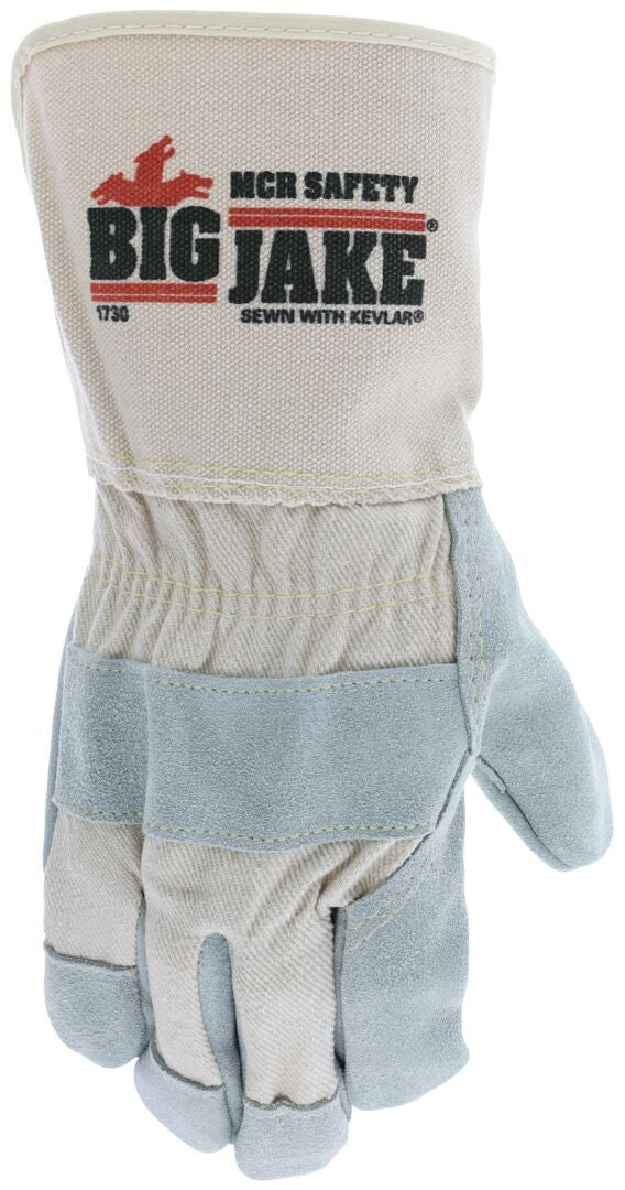 Big Jake Leather Palm Work Gloves, Premium A+ Cowhide, Extended Gauntlet Duck Cuff