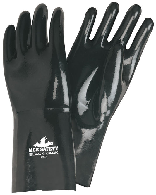 6924 - Black Jack® Series - Black Neoprene Coated Work Gloves - Multi-Dipped Smooth Neoprene - 14 Inch Length Fully Coated - Brushed Interlock Lining