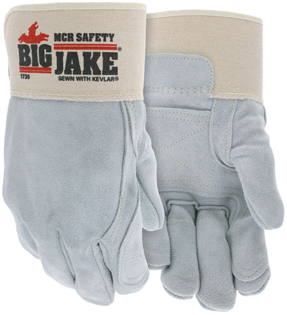 Big Jake Cowhide Double Palm Work Gloves, Premium A+ Split Leather, Kevlar-Sewn, Rubberized Safety Cuff