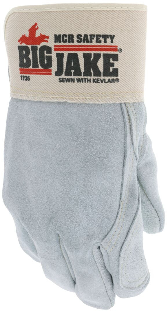 Big Jake Cowhide Double Palm Work Gloves, Premium A+ Split Leather, Kevlar-Sewn, Rubberized Safety Cuff