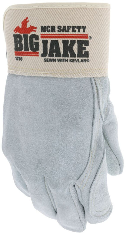 Big Jake Cowhide Double Palm Work Gloves, Premium A+ Split Leather, Kevlar-Sewn, Rubberized Safety Cuff