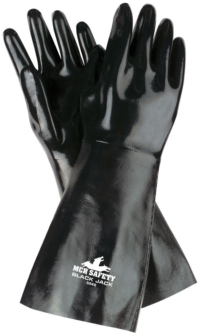 6948 - Black Jack® Series - Black Neoprene Fully Coated Work Gloves - Multi-Dipped Smooth Neoprene - 18 Inch Length - Brushed Interlock Lining